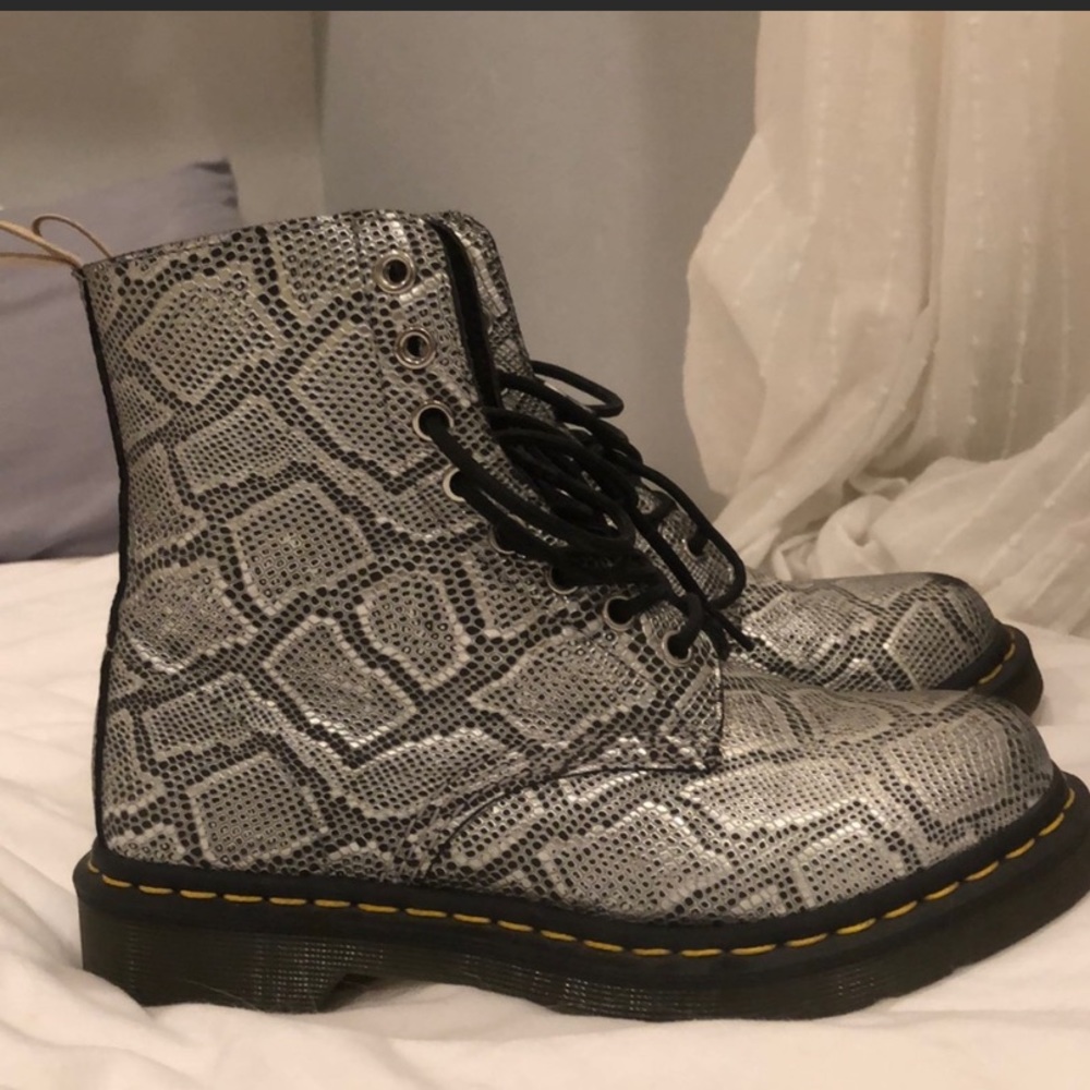 Silver Snakeskin Dr. Martens